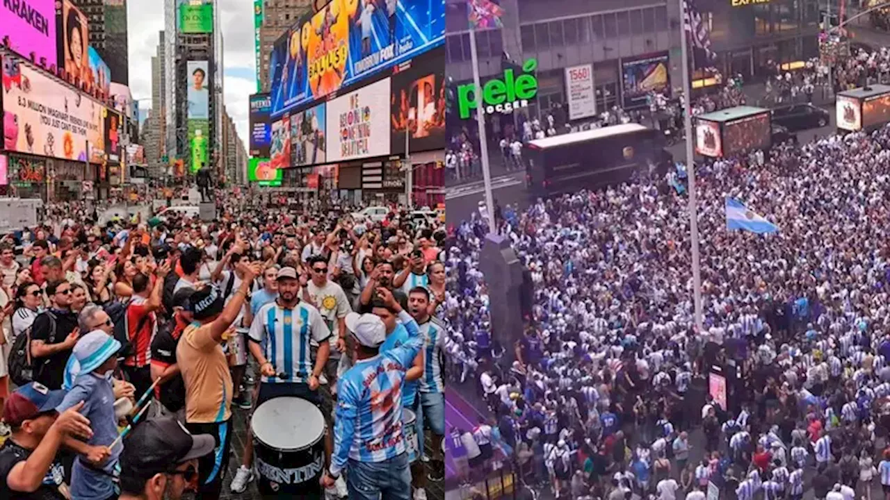 Afición de Argentina invade el Times Square de Nueva York previo al partido ante Chile