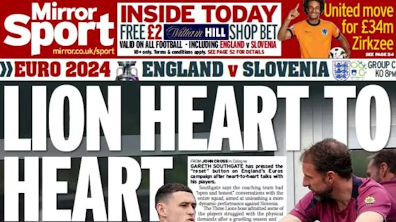 Euro 2024, l'Inghilterra sfida la Slovenia: 'Lion heart to heart'