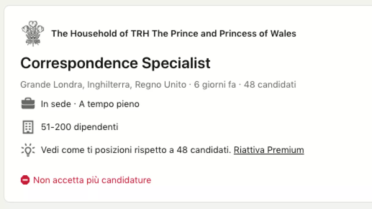 William e Kate cercano su LinkedIn un «addetto alla corrispondenza»: rispondono solo in 111