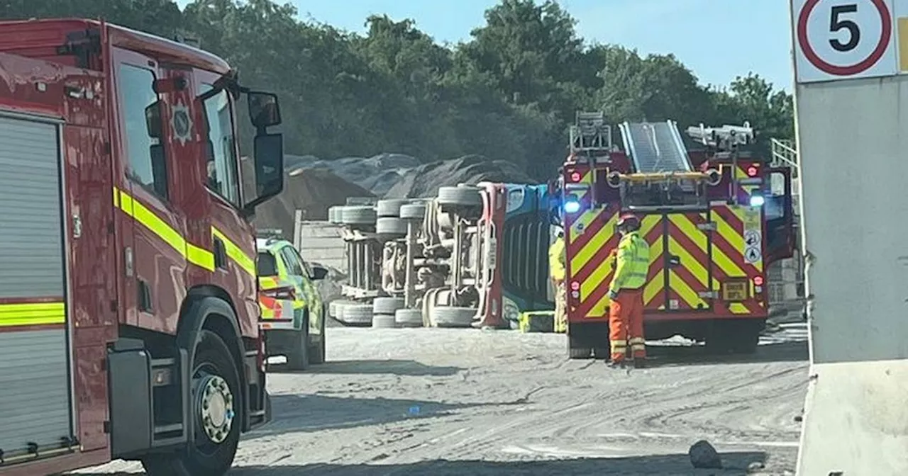 Dramatic picture shows HGV overturned as man taken to hospital