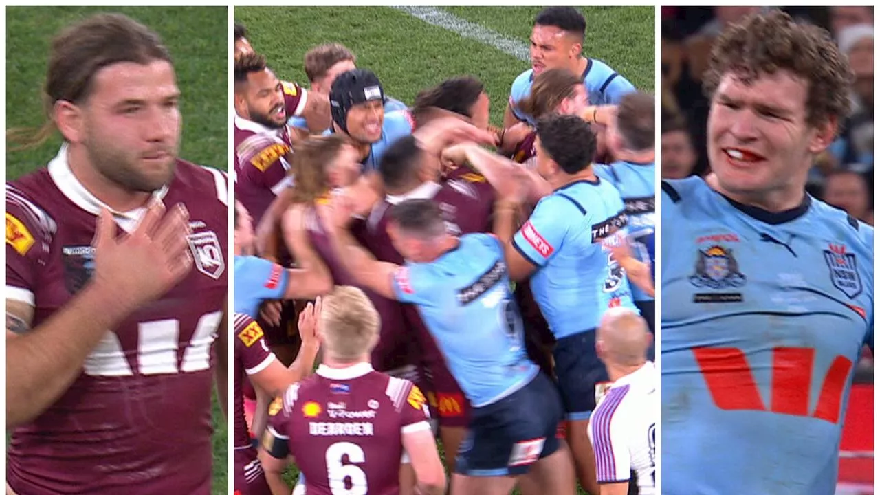 ‘Come on’: Tempers flare as chaotic Origin brawl ends with comical sin bin