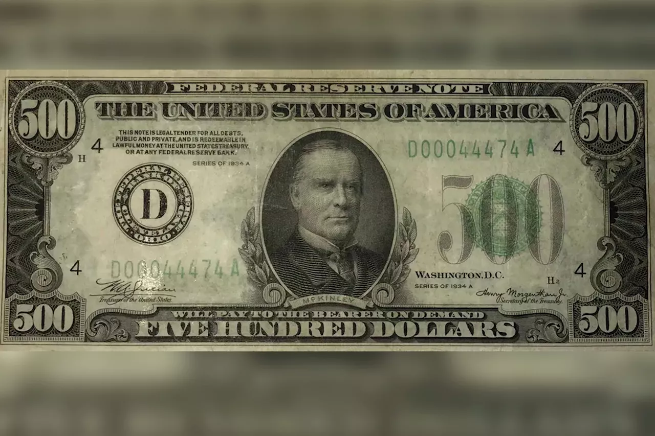 Century-old, 'ultra-rare' $500 bill featuring William McKinley to be auctioned off