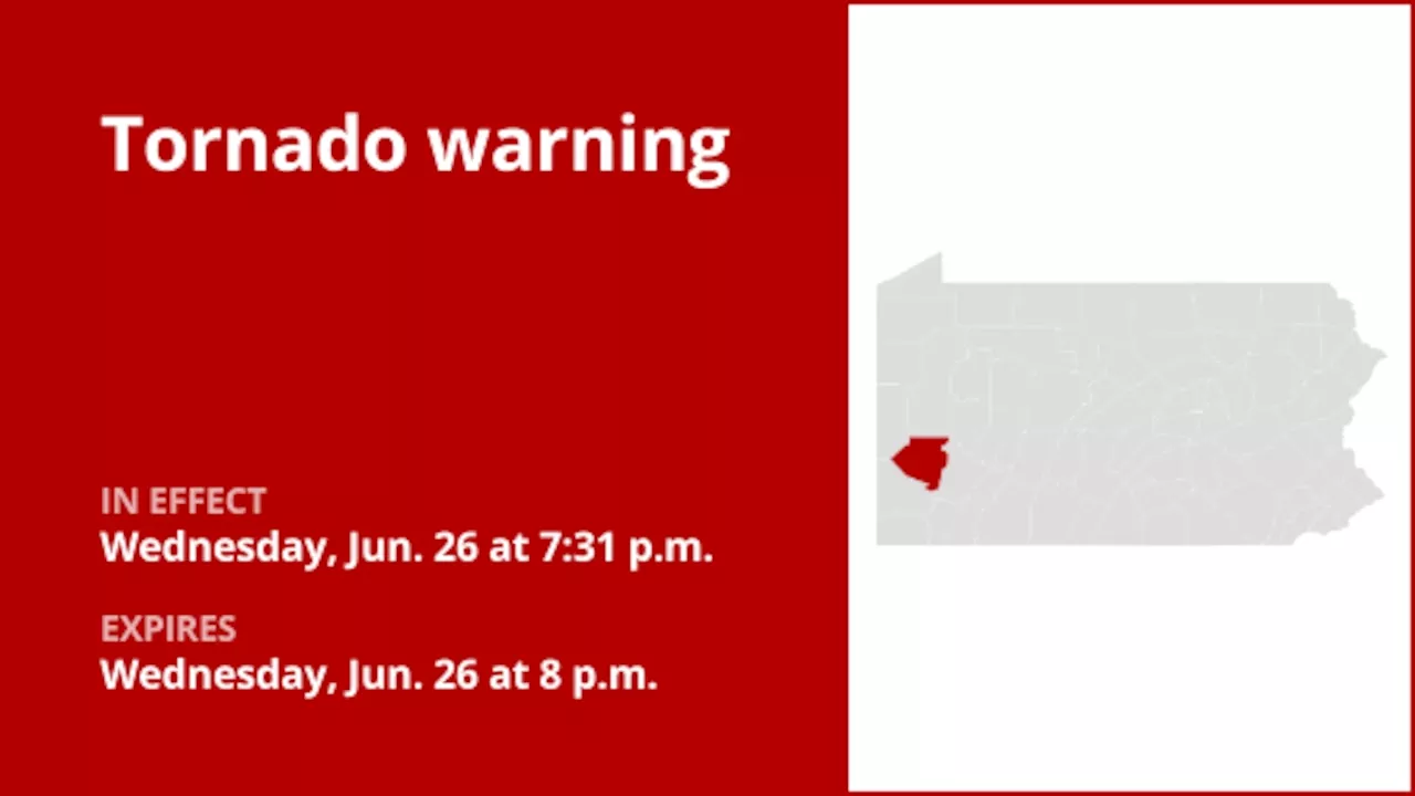 Tornado warning for Allegheny County Wednesday evening