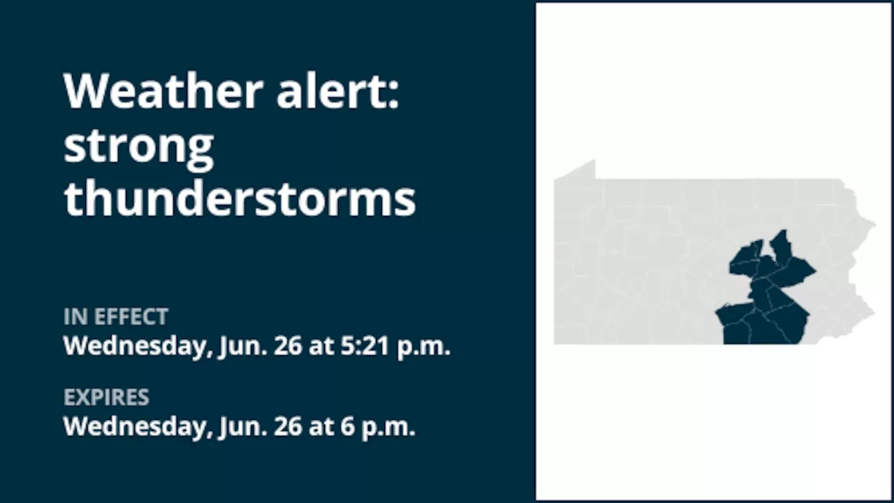 Weather alert for strong thunderstorms in parts of central Pa. on Wednesday evening