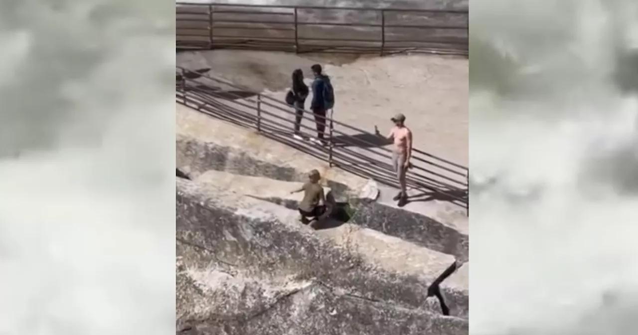 Tourists Jump Barrier to Take Photo at Edge of 317ft Waterfall in Yosemite Park