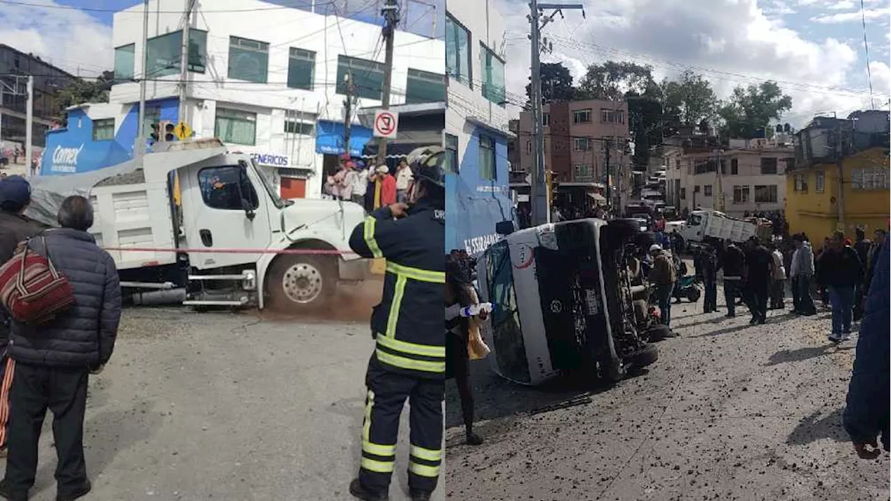 VIDEO: Reportan aparatoso choque entre camión de carga y combi en Huixquilucan