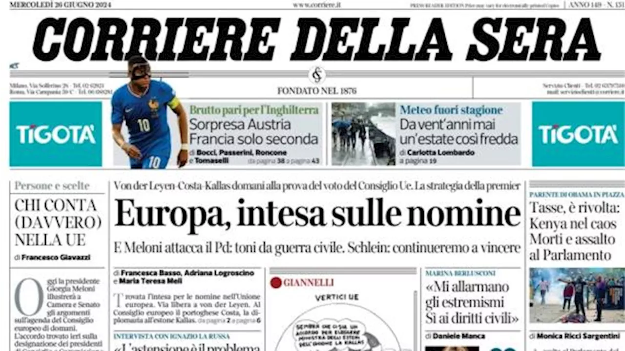 L'apertura del CorSera sugli Europei: 'Sorpresa Austria, Francia solo seconda'