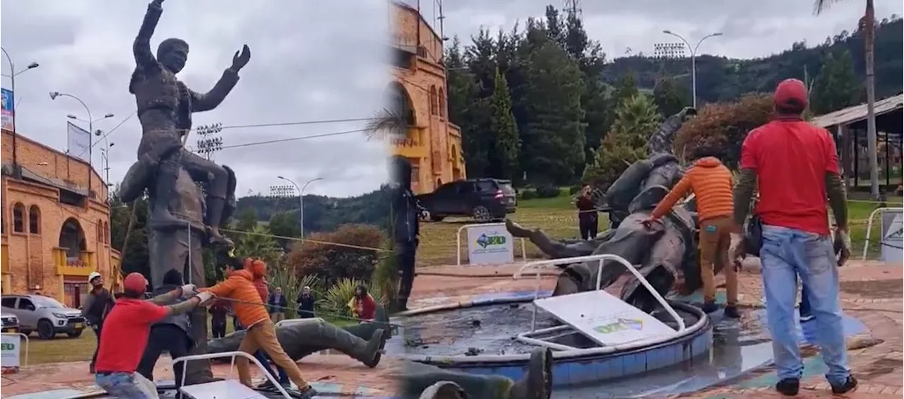 Polémica nacional: derribada estatua de César Rincón en Duitama