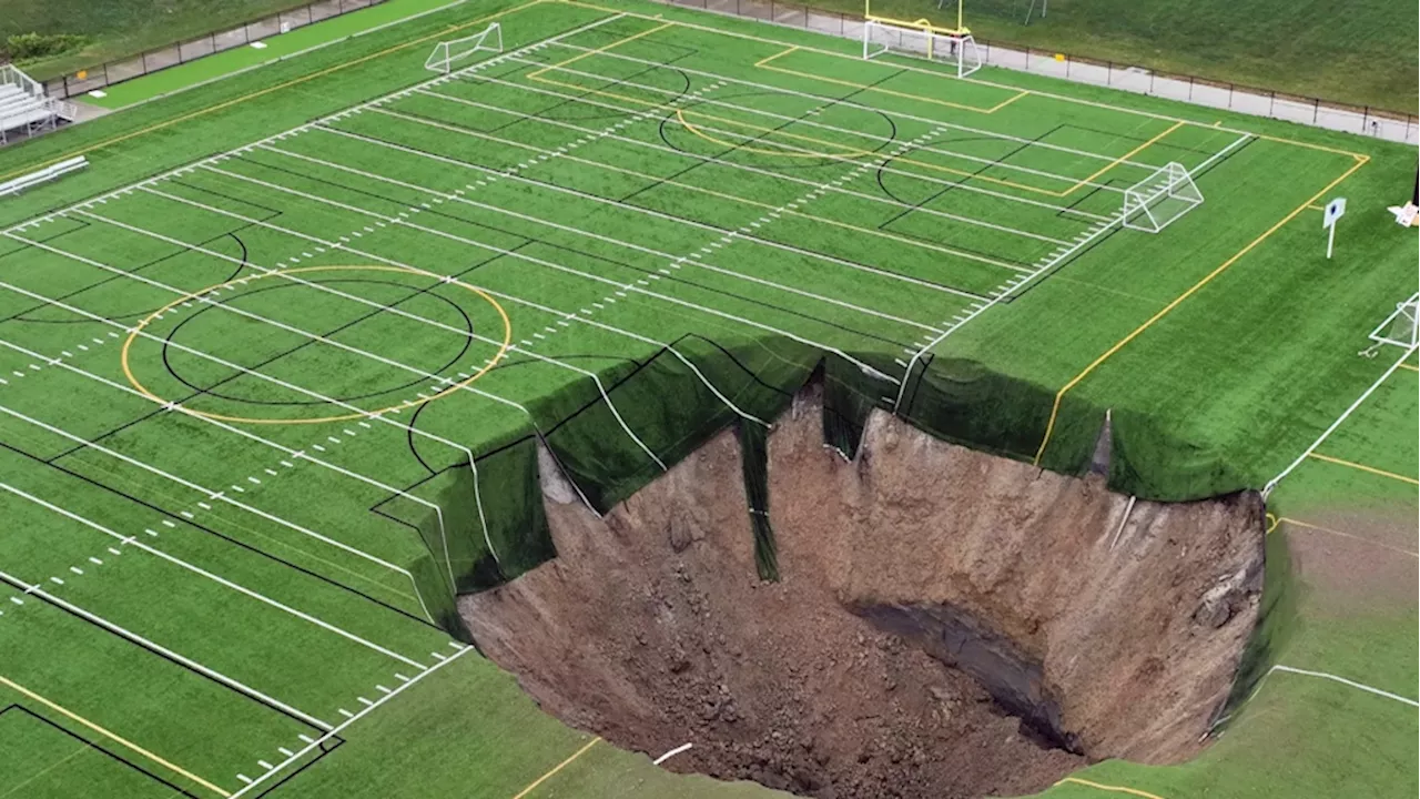 Massive sinkhole swallows part of soccer field in Illinois