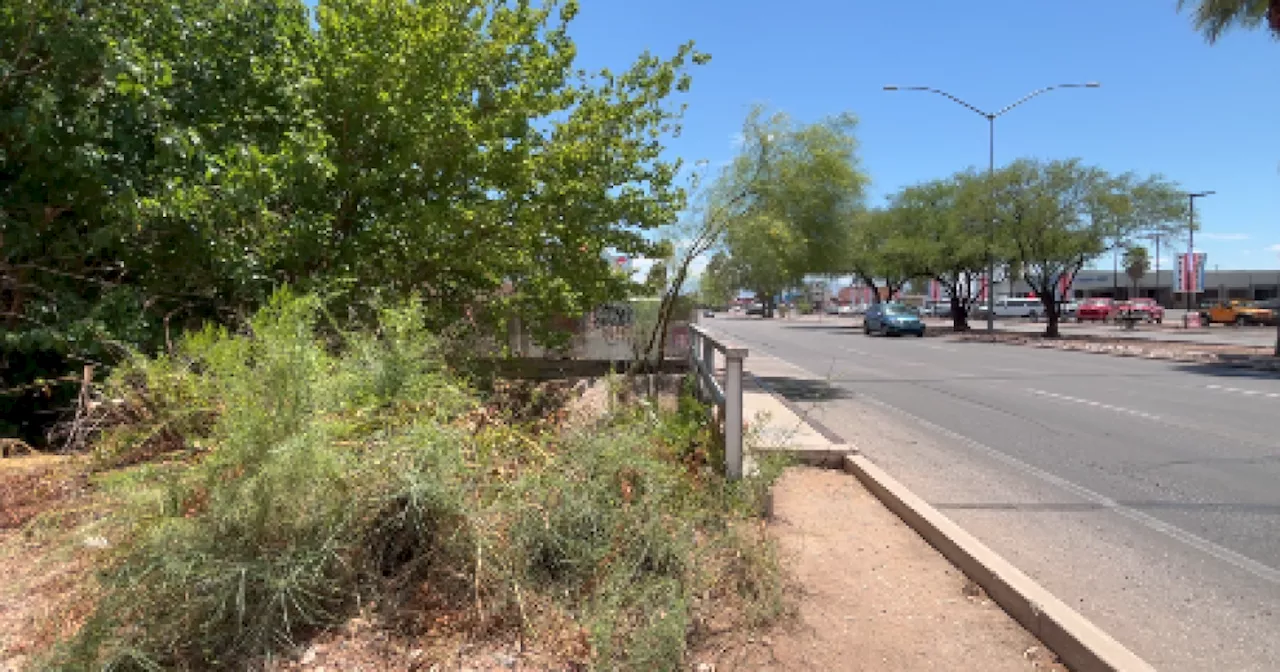 Several days after a monsoon storm, debris remains uncleared at Zayna Mediterranean Restaurant