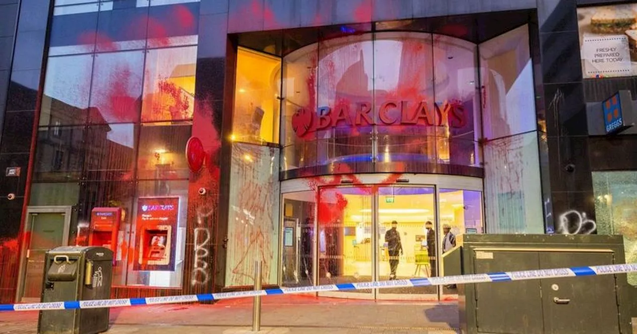 Two major Leeds banks covered in red paint by Palestine Action group