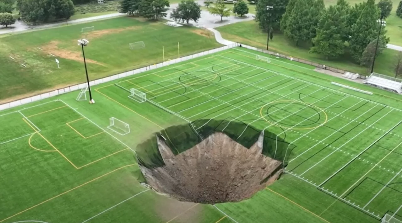 Giant sinkhole appears in Illinois soccer field following mine collapse ...