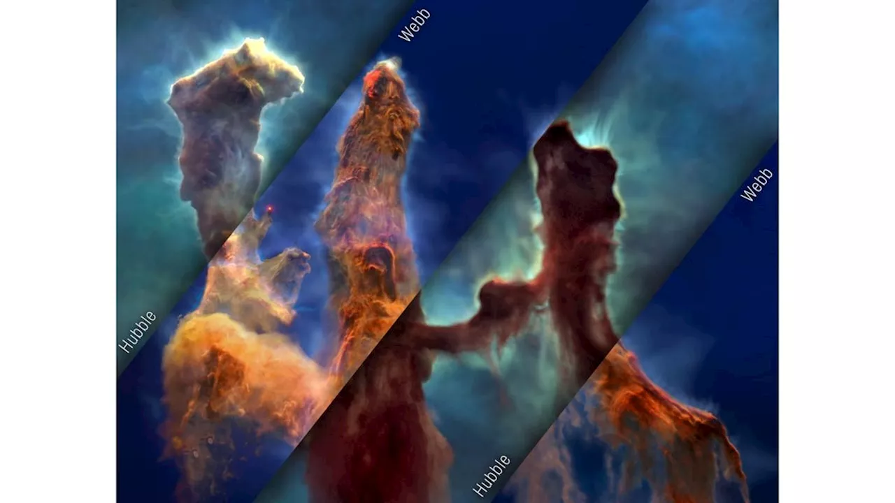 Tour the famous 'Pillars of Creation' with gorgeous new 3D views from Hubble and JWST (video)