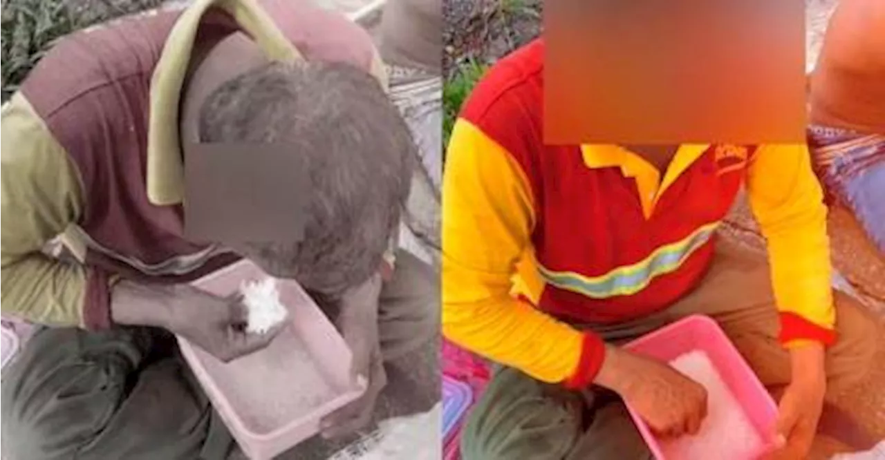 Man eats plain rice mixed with water to send money back home