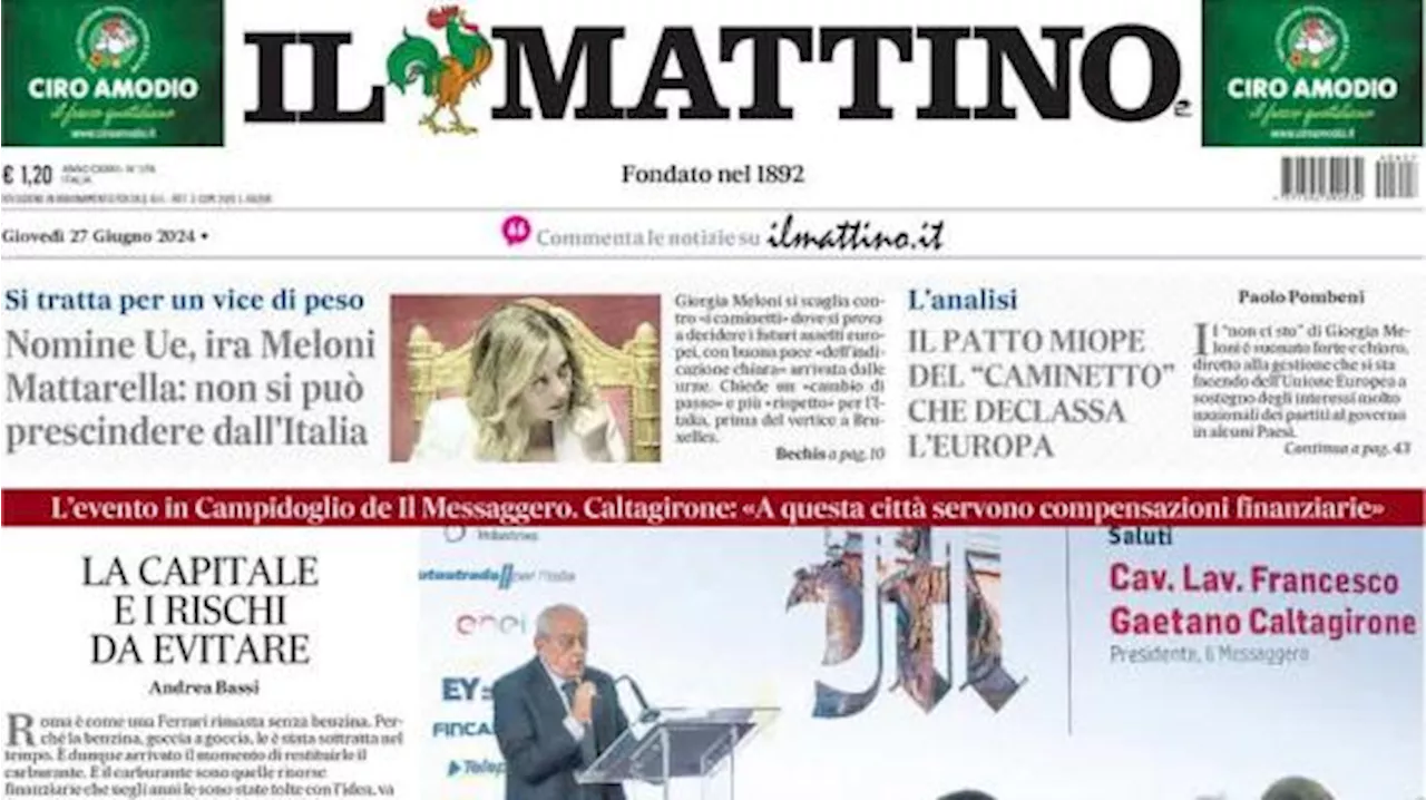 Il Mattino in prima pagina: 'Napoli è Conte: prima conferenza a Palazzo Reale'