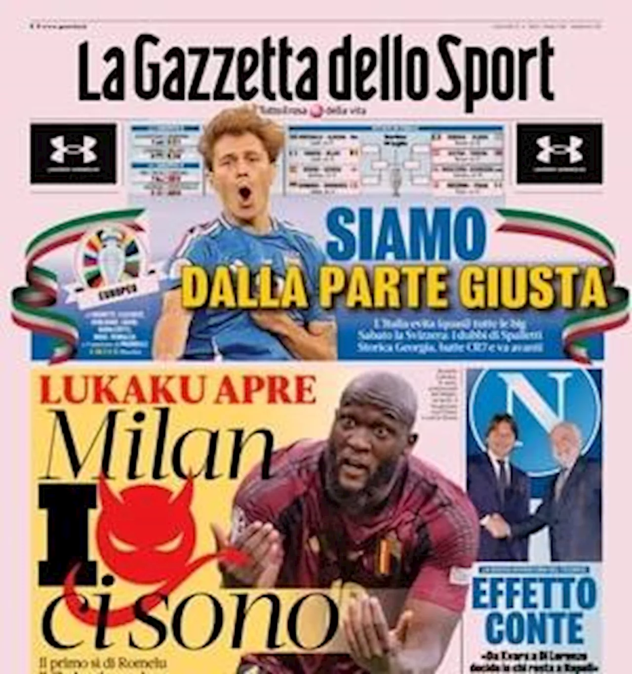 La Gazzetta dello Sport in prima pagina: 'Lukaku apre: Milan, io ci sono'