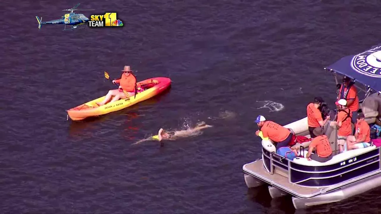 Ultra-marathon open-water swimmer completes 24 mile swim from Chesapeake Bay to Baltimore's Inner Harbor