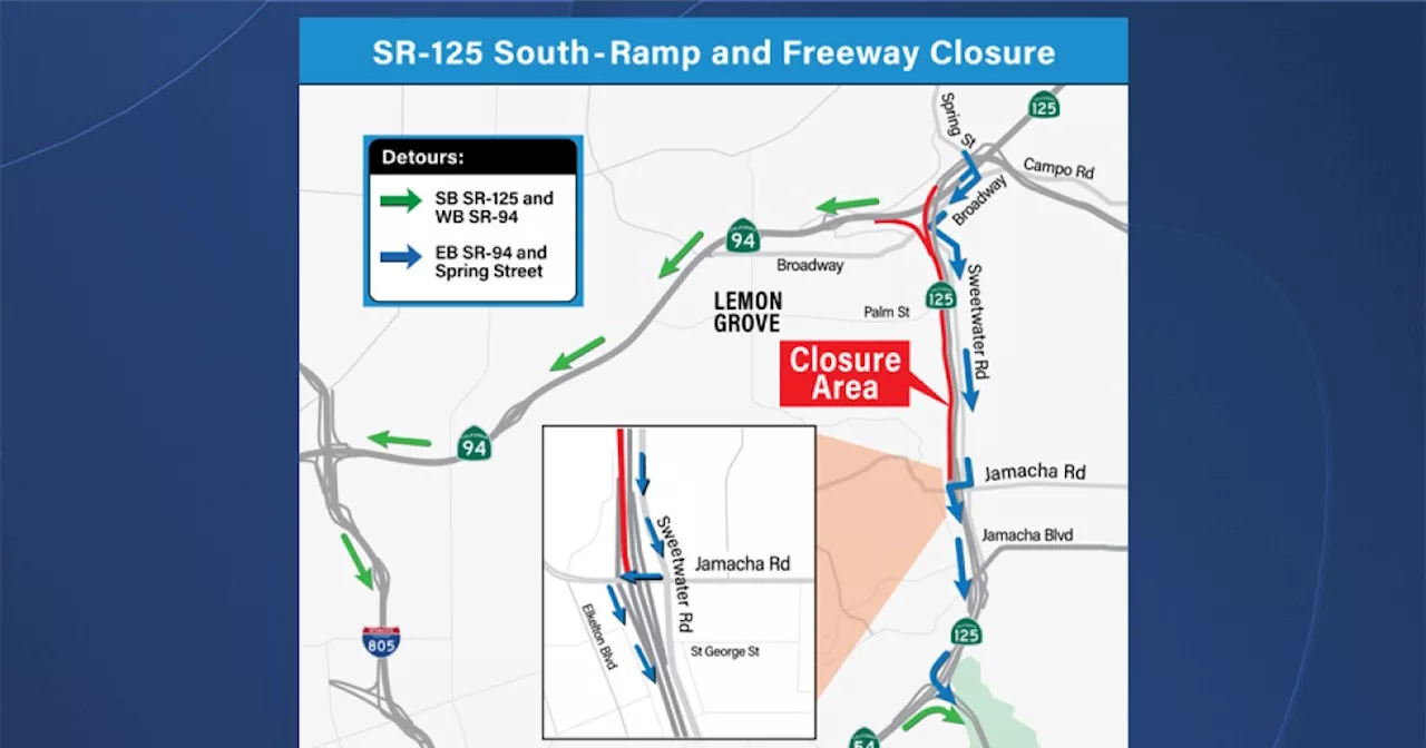 Stretch of southbound SR-125 in East County to close for weekend Caltrans project