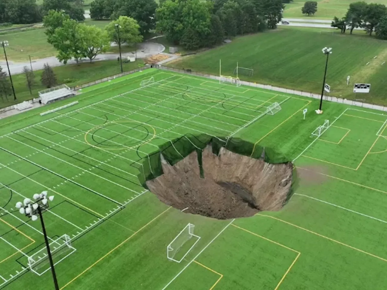 Startling Video Shows Sinkhole Swallowing Soccer Field In Illinois [Watch]