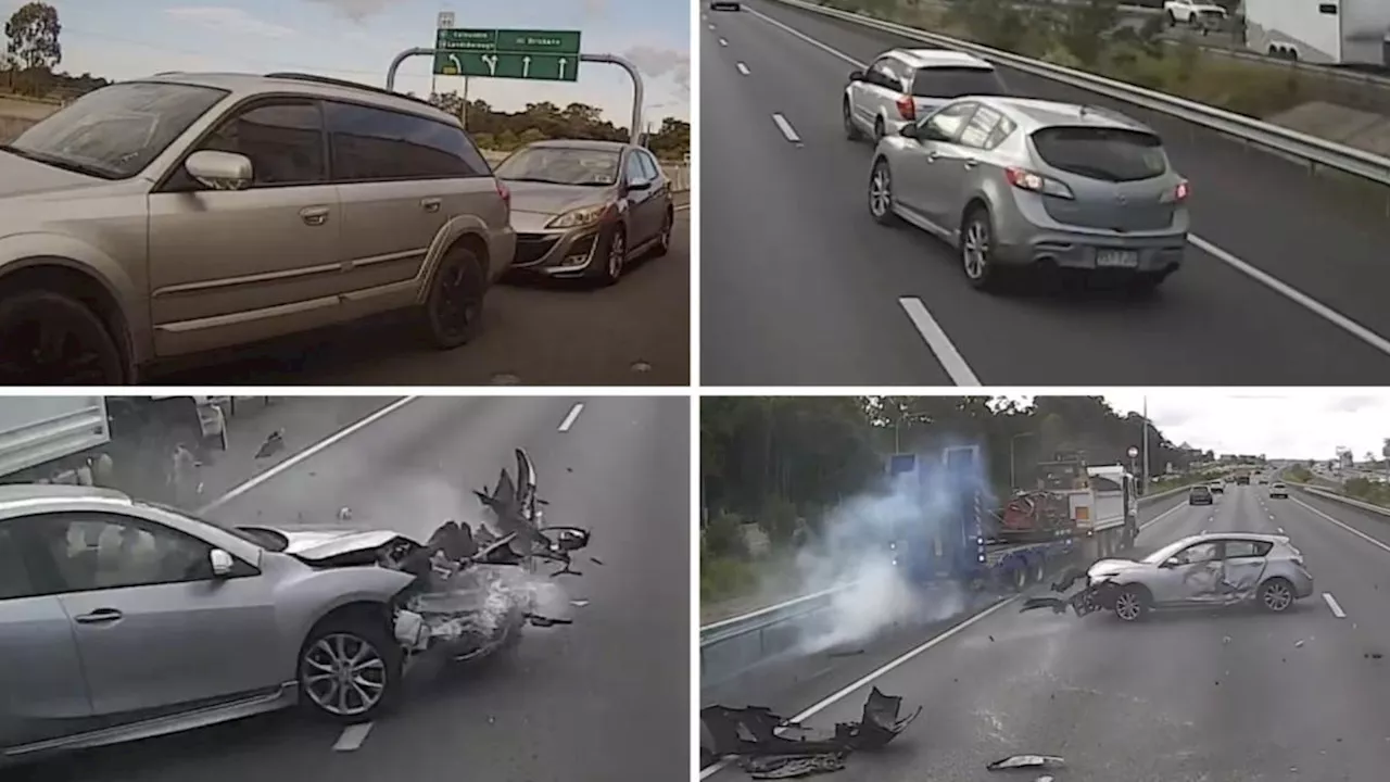 Footage shows moment man, 20, crashes after tailgating on Bruce Hwy at Palmview, Sunshine Coast