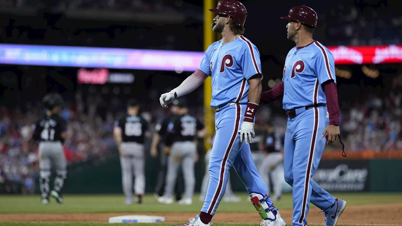 Phillies stars Bryce Harper and Kyle Schwarber both injured late in loss to Marlins