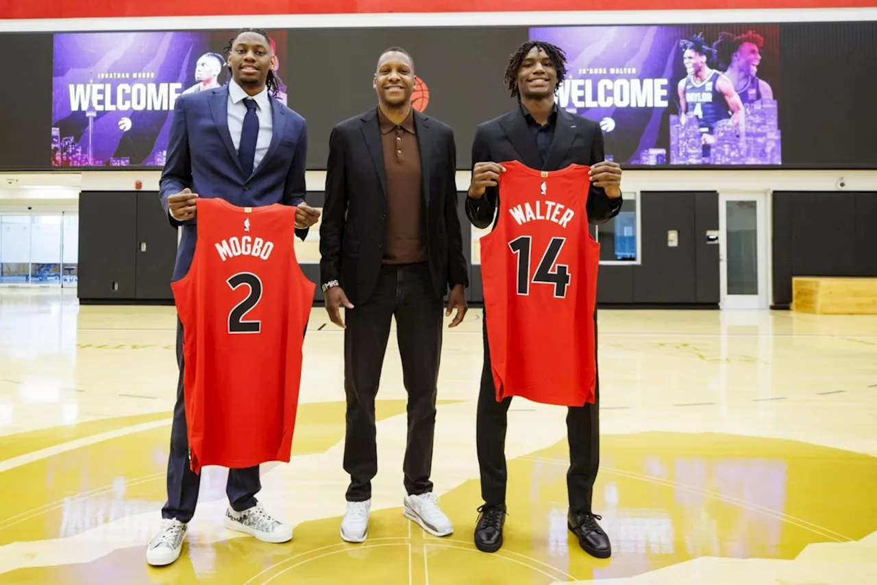 Raptors draft picks Ja'Kobe Walter, Jonathan Mogbo introduced to Toronto