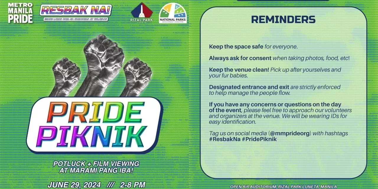 Pride potluck, film viewing event happening in Rizal Park tomorrow