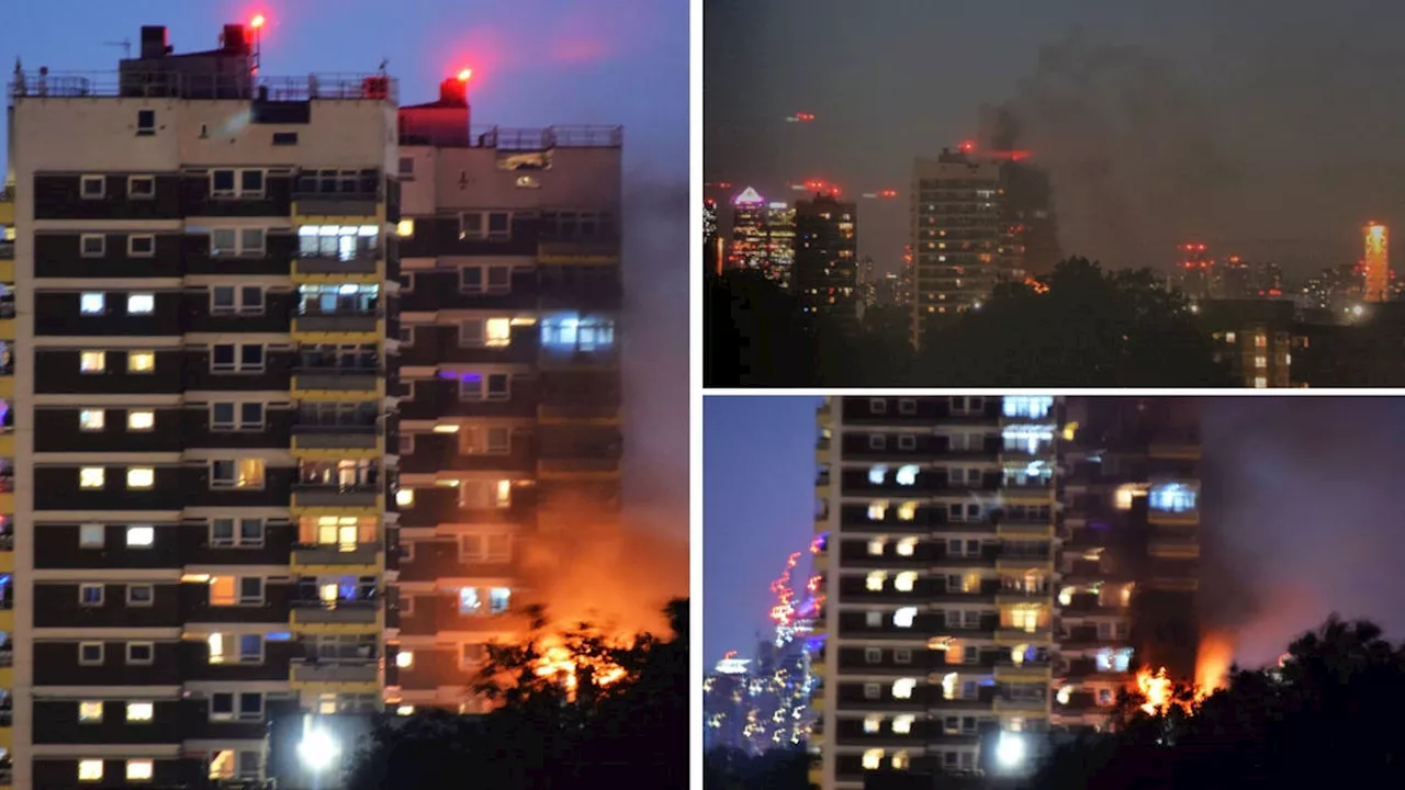 Five taken to hospital as fire rips through 10th floor flat in east London tower block