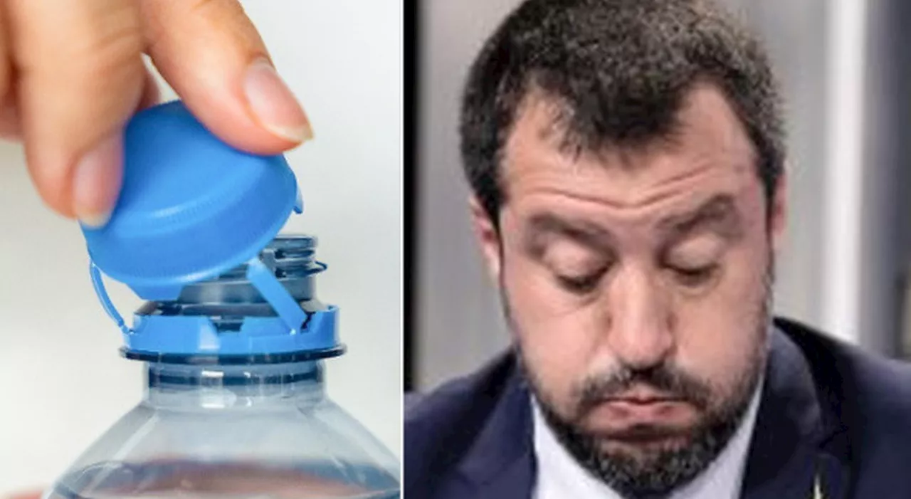 Tappo attaccato alle bottiglie sarà obbligatorio dal 3 luglio. Salvini non ci sta: «Eco-norme surreali volute