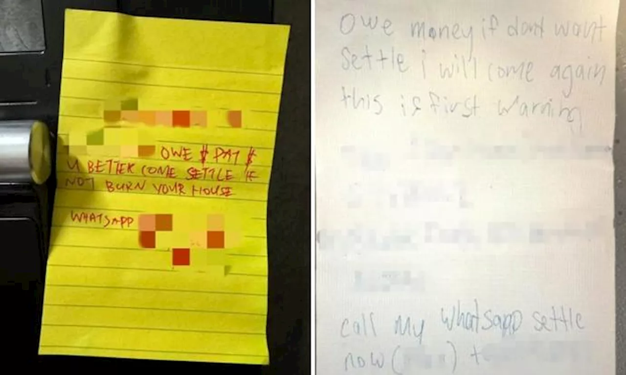 Loanshark: Debtor's notes left outside Woodlands and Bedok flats, 2 men ...