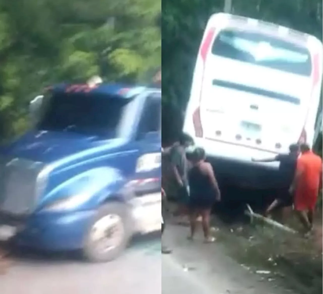 Siete heridos dejó fuerte choque entre un bus y un camión en la vía a Tarazá, Antioquia