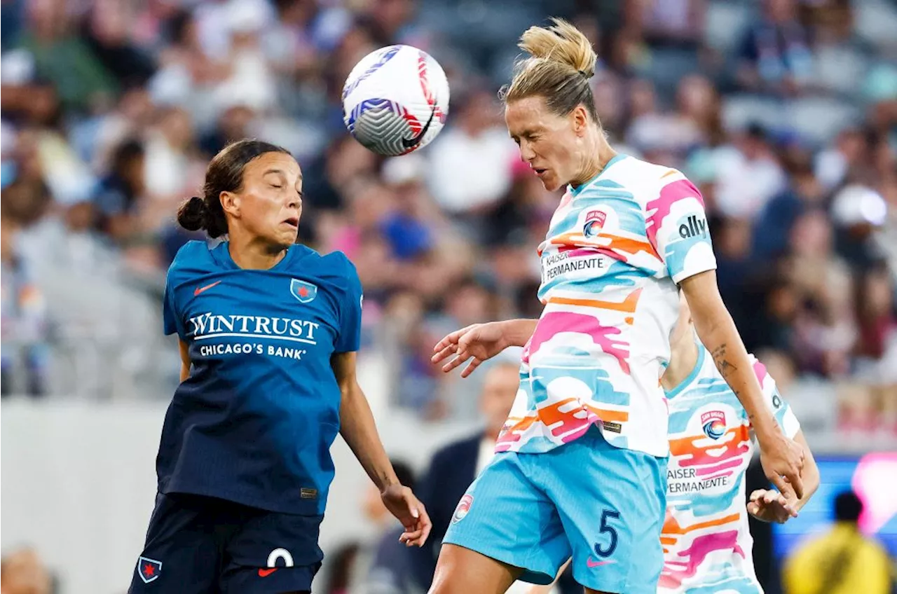 Mallory Swanson scores in the Chicago Red Stars’ 3-0 win over San Diego Wave