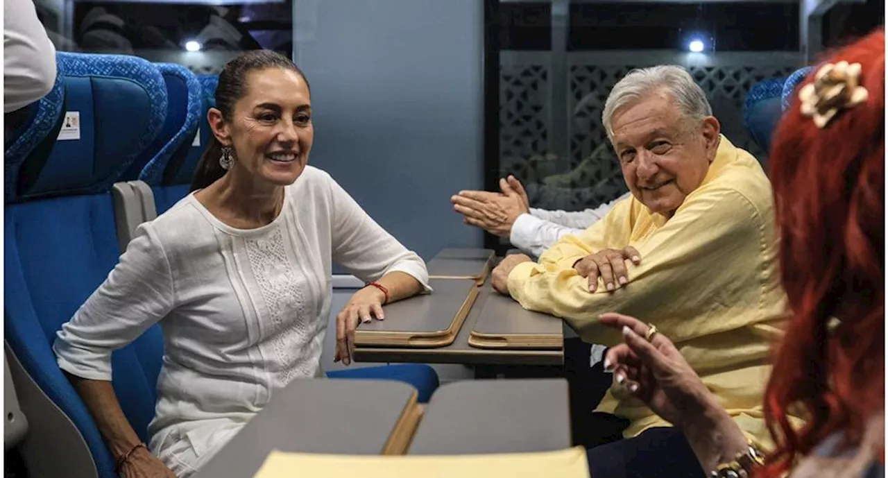 VIDEO: En la tercera gira de la transición, AMLO y Sheinbaum se suben al Tren Maya