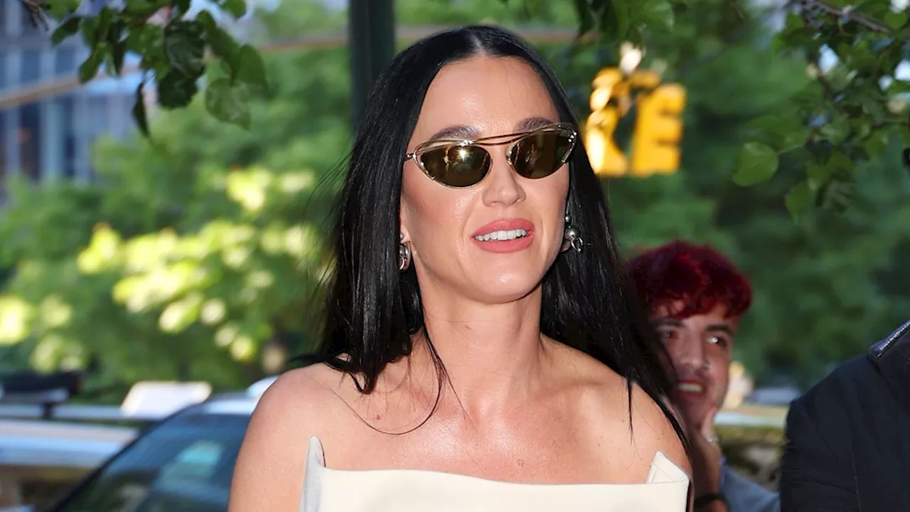 Katy Perry is effortlessly chic in corset strapless bridal white gown