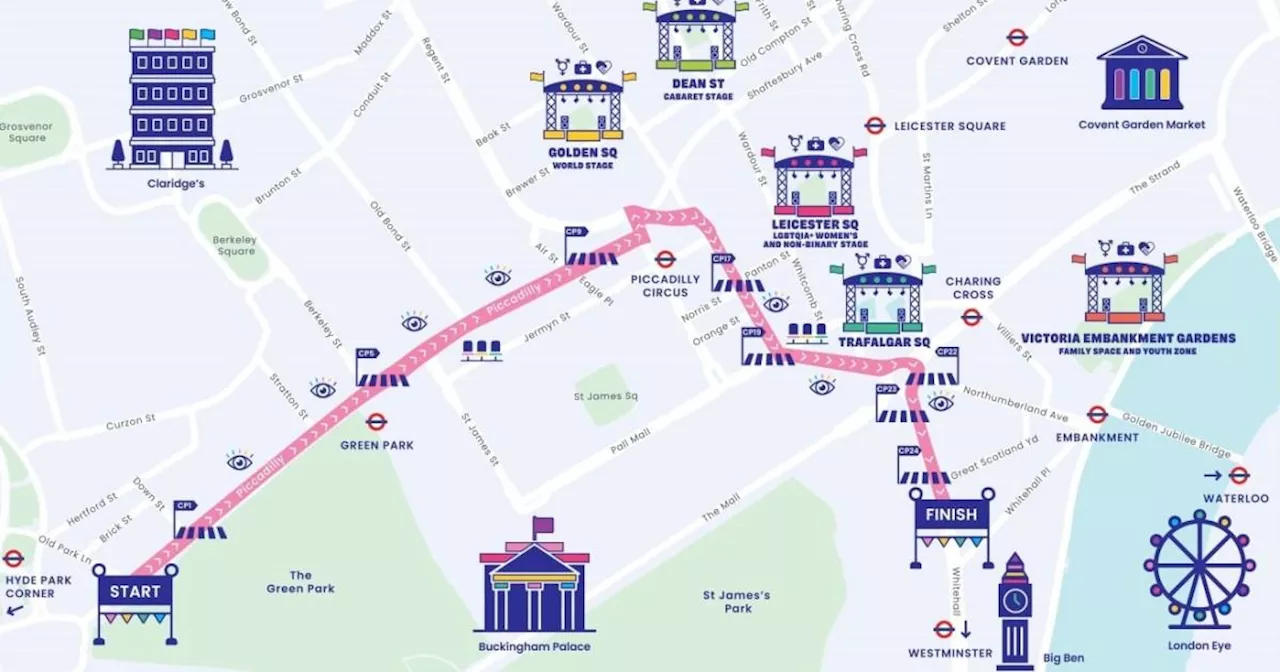 London Pride map shows route parade will take through city today