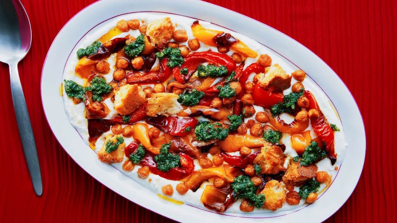 Sheet-Pan Peppers and Chickpeas With Ricotta