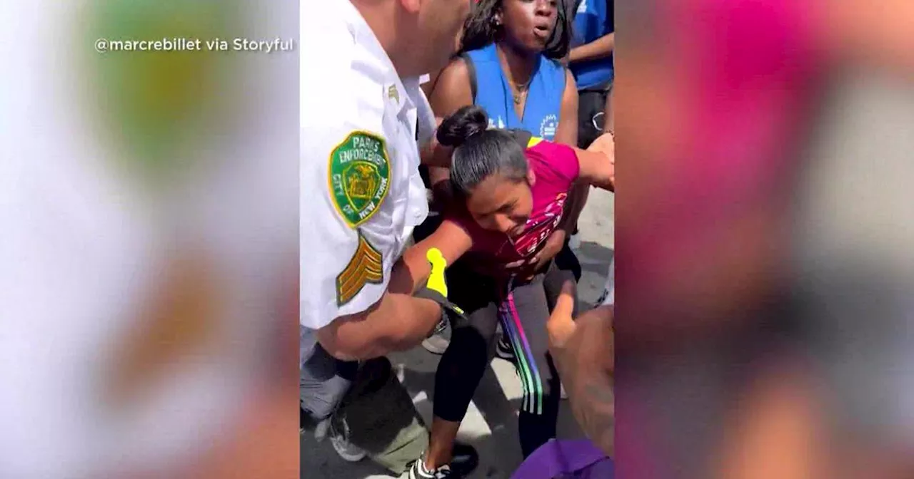 Video: Parks Department employee, handcuffed girl struggle in NYC's Battery Park