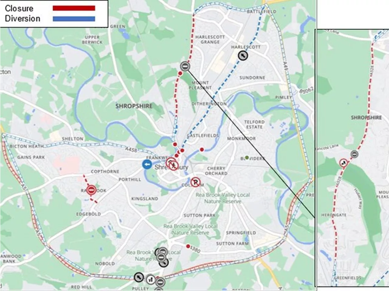 A main Shrewsbury through-road is set to be closed for surface dressing work