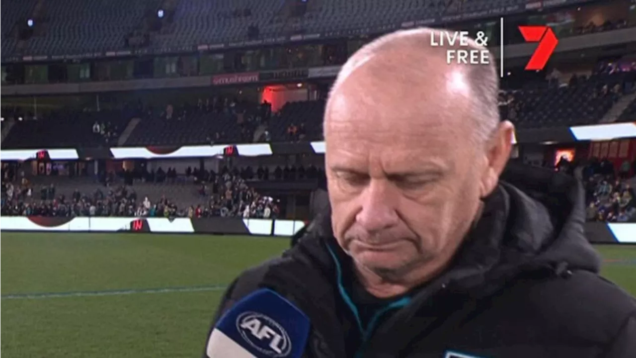 Port Adelaide coach Ken Hinkley fights back tears after narrow victory over St Kilda