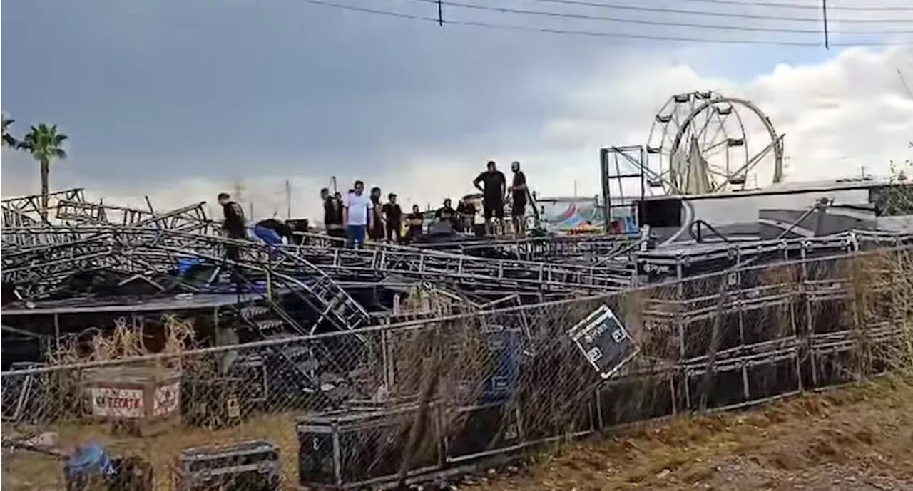 Fuertes vientos derrumban escenario donde se presentaría Edén Muñoz en Meoqui, Chihuahua