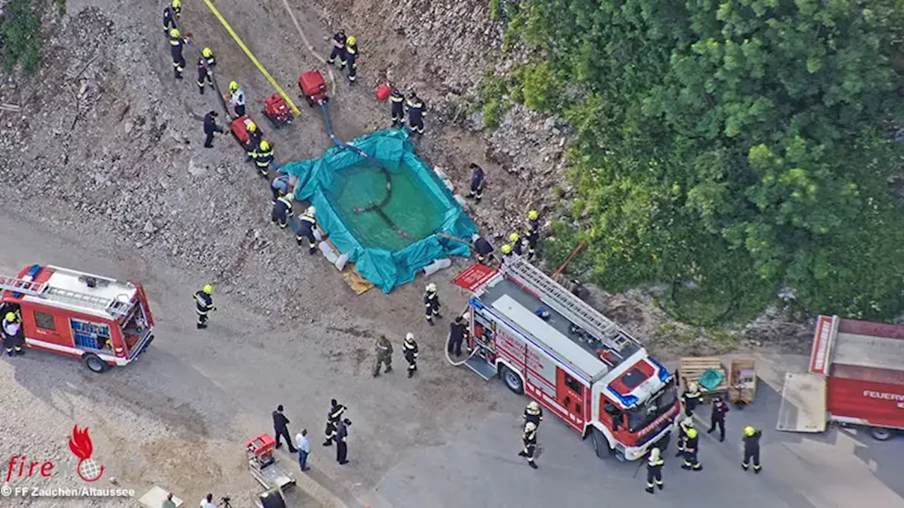 Stmk: Branddienstübung mit über 110 Kräfteen auf Baustelle der neuen Loser-Panoramabahn in Altaussee