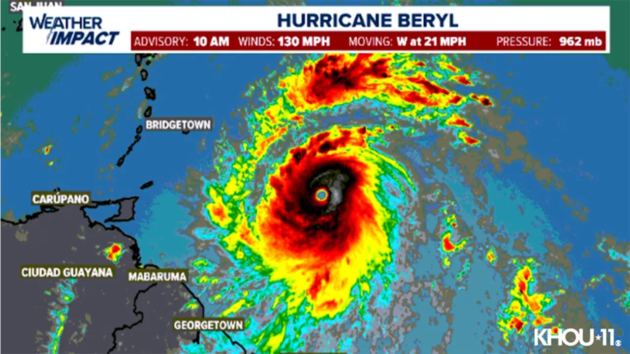 Hurricane Beryl strengthens to category 4 as it continues track to the west