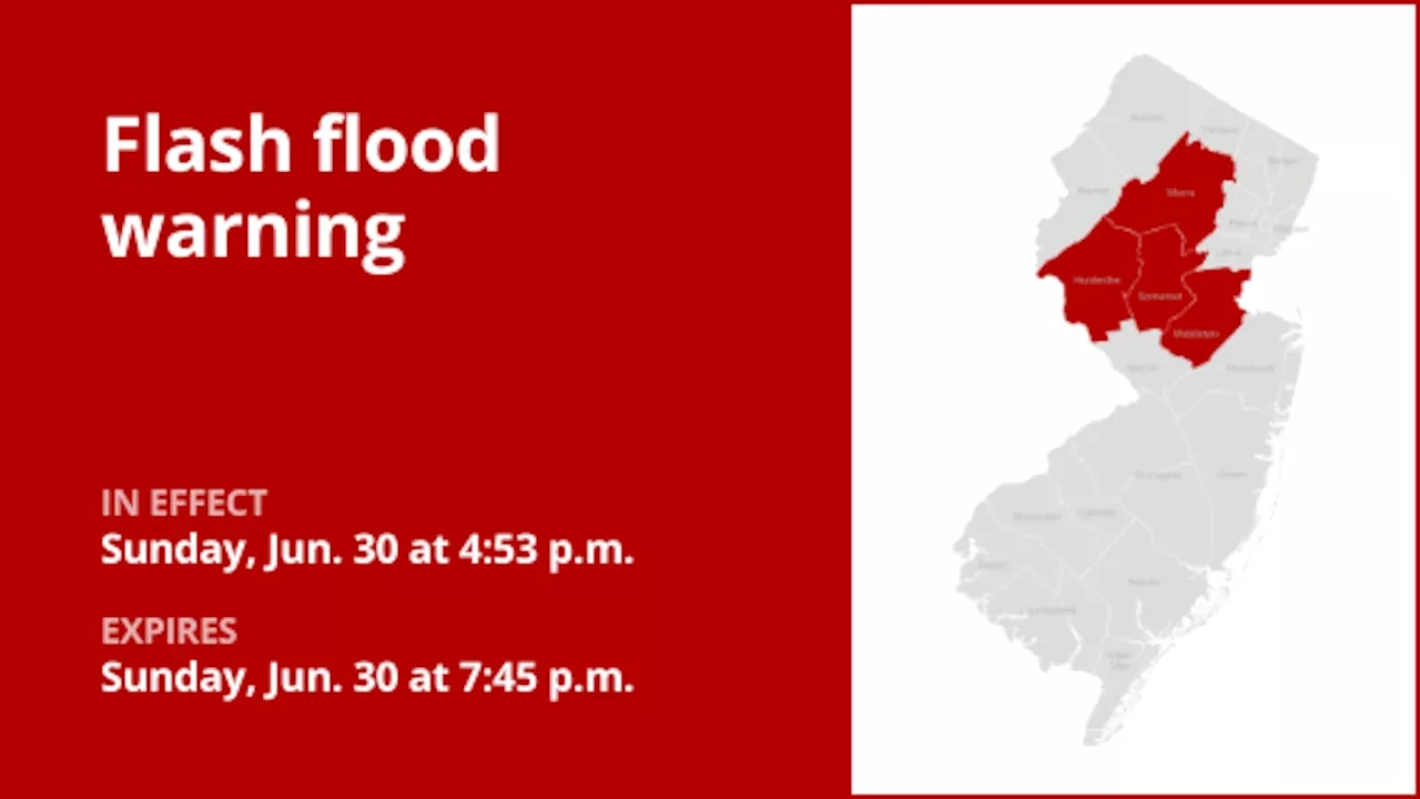 4 N.J. counties under a flash flood warning Sunday evening