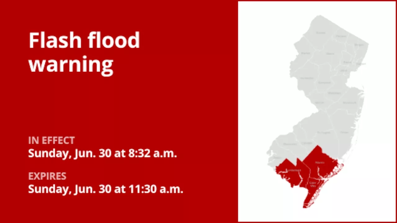 Flash flood warning issued for 3 N.J. counties until Sunday midday