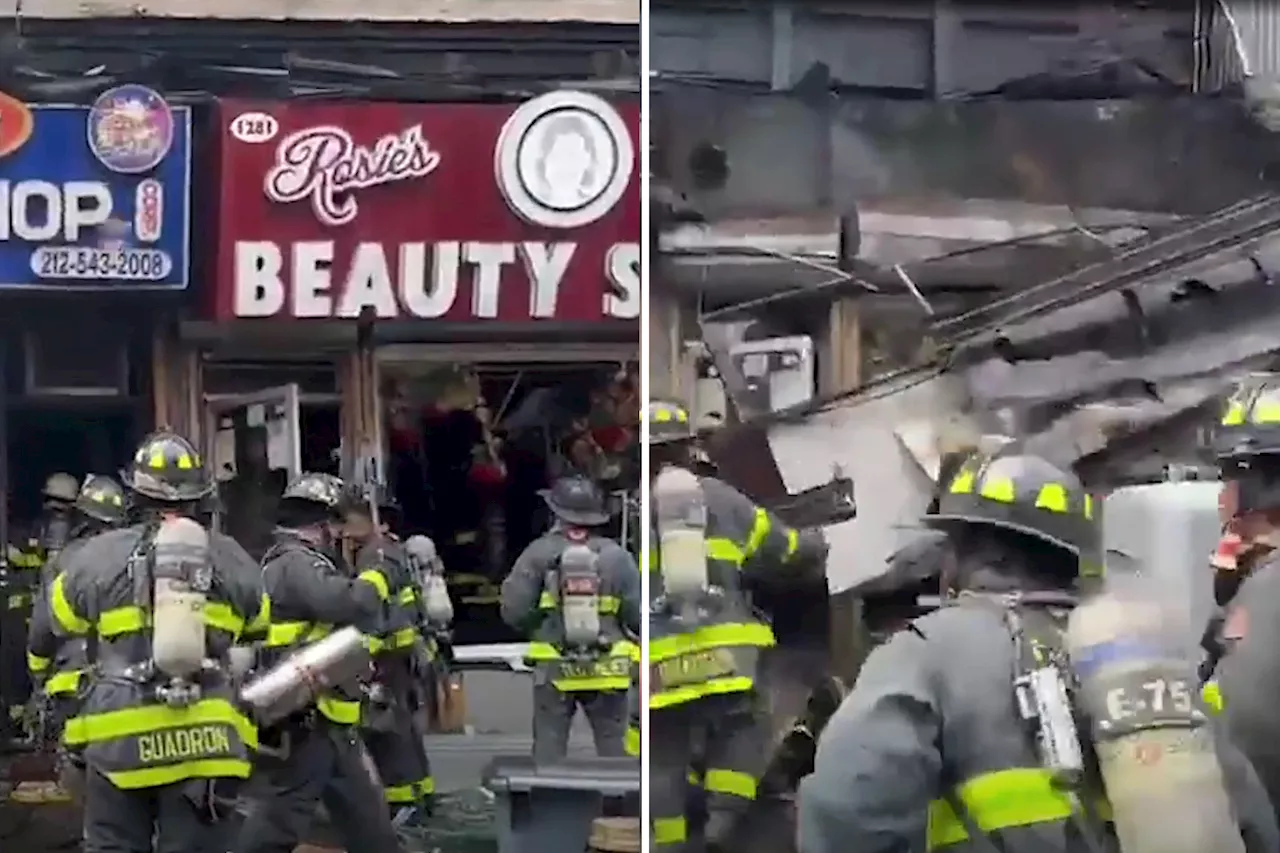 Three NYC firefighters wounded after metal shop awnings fall and crush them during fire