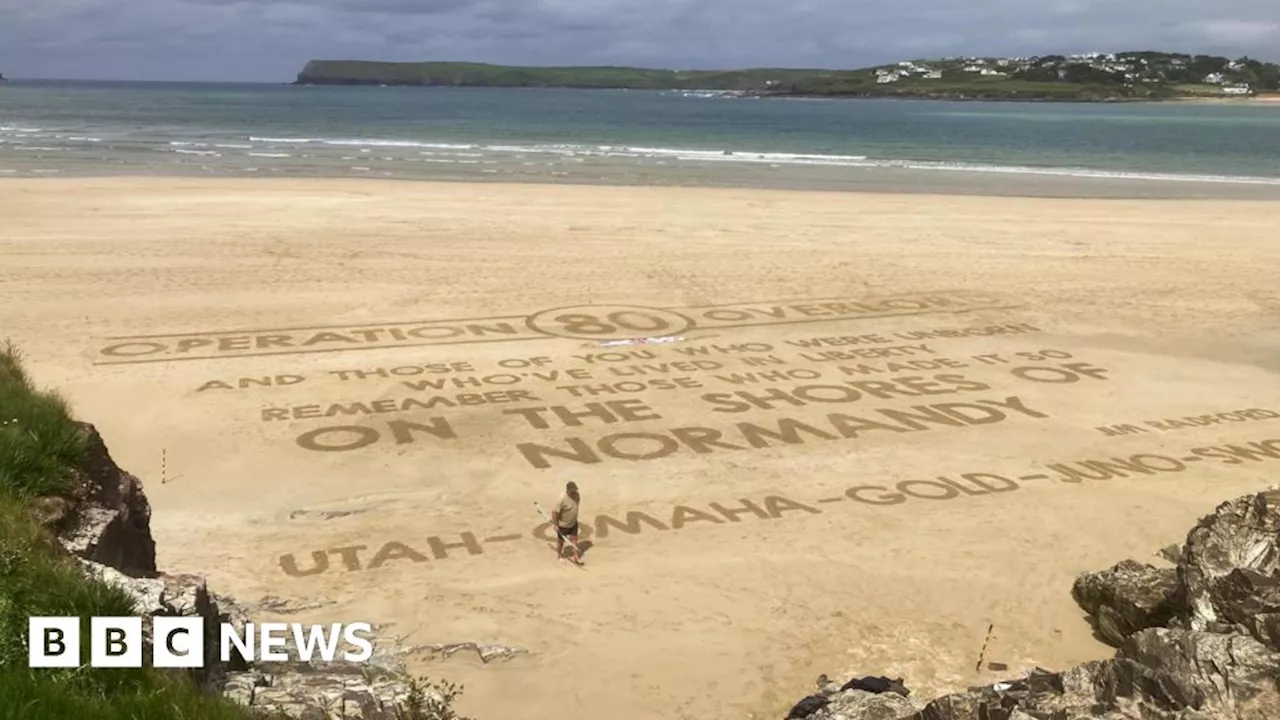 D-Day troops tribute traced into Tregirls Beach near Padstow