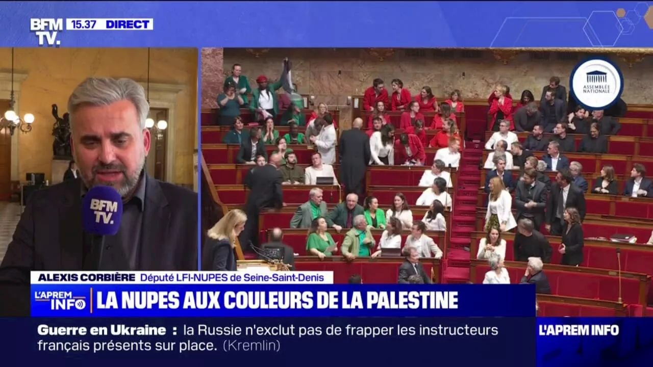 Députés habillés aux couleurs de la Palestine: 'Nous voulions réaffirmer que la France doit reconnaître l'État palestinien', déclare Alexis Corbière (LFI-Nupes)