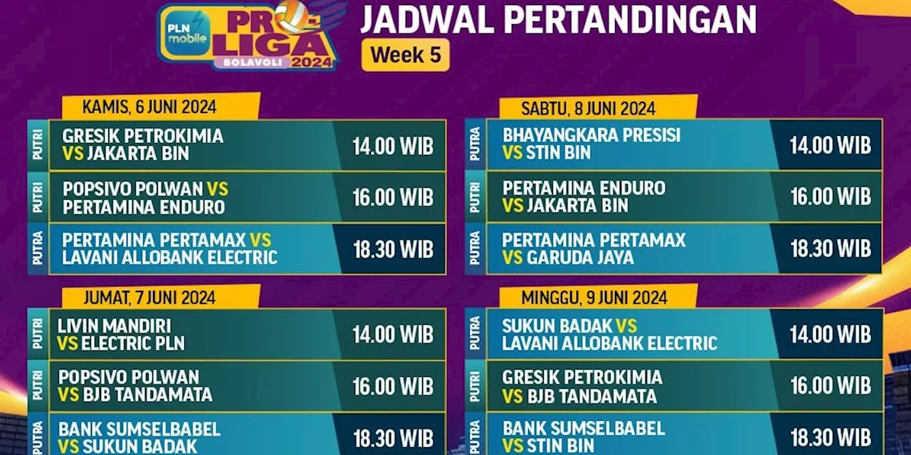 Jadwal Live Streaming Pekan 5 PLN Mobile Proliga 2024 di Vidio, 6-9 Juni 2024