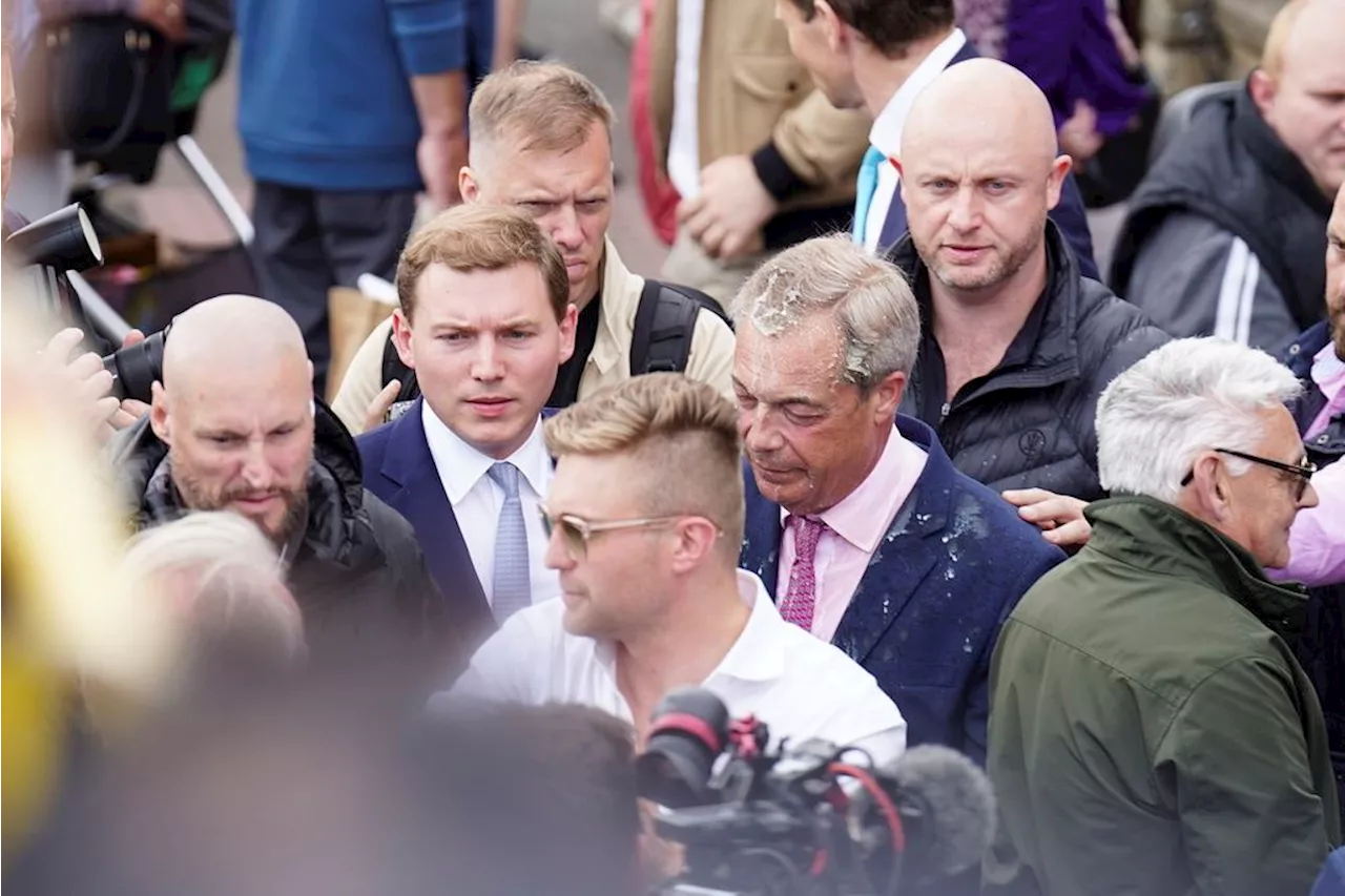 Nigel Farage hit with milkshake at beginning of UK election bid