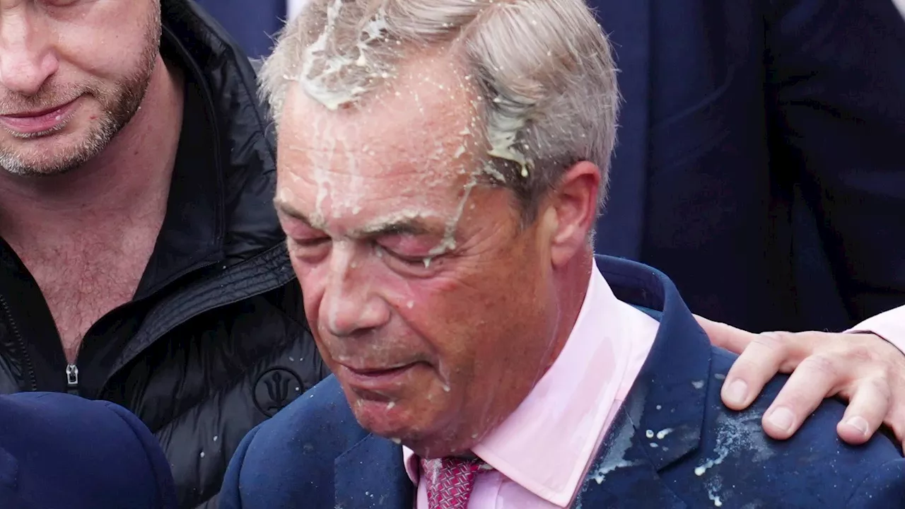 Nigel Farage has milkshake thrown over him during campaign launch in Clacton